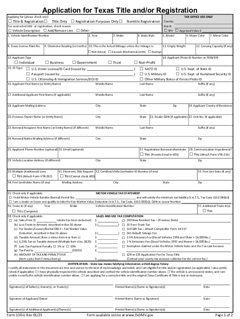 Filling Out Form 130 U
