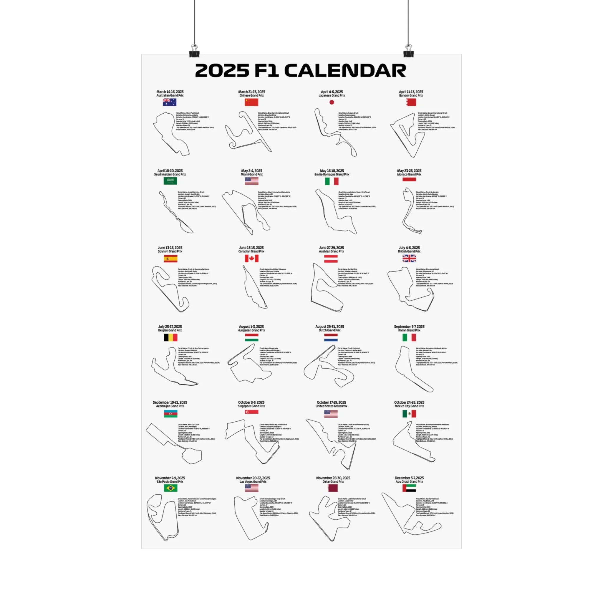 2025 Formula 1 Calendar Poster F1 Race Schedule amp Track Info 