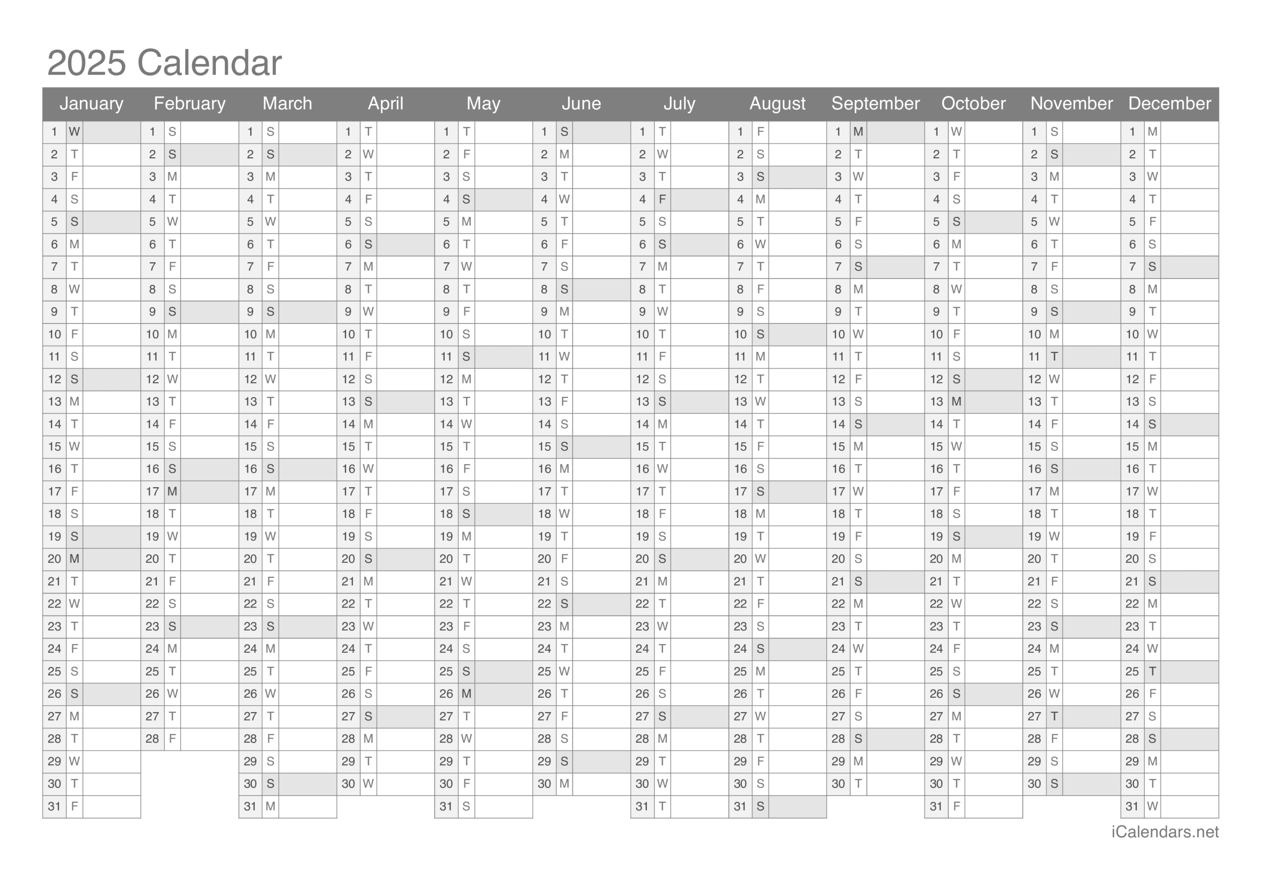 Blank Calendar 2025 Pdf