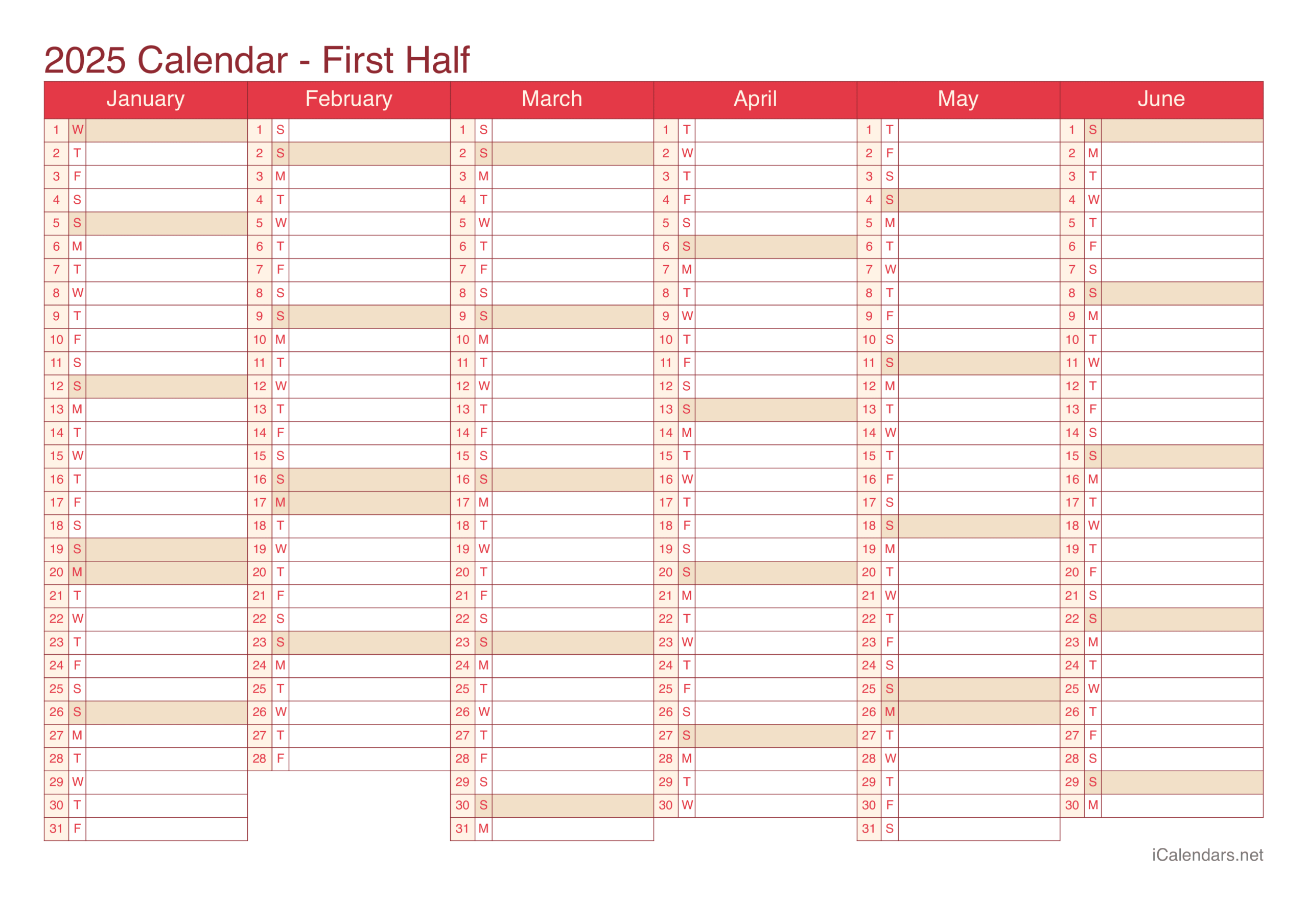 Printable Blank Yearly Calendar 2025