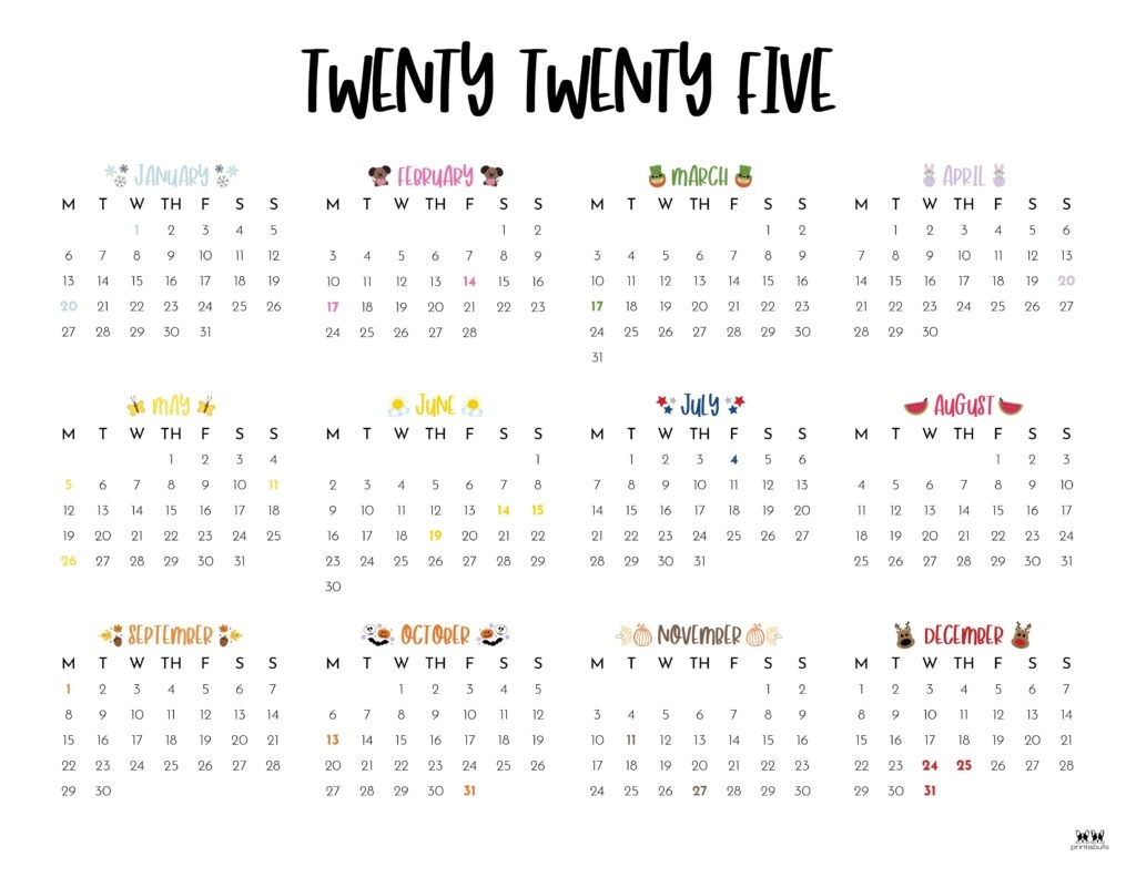 Year 2025 Calendar Printable Pdf