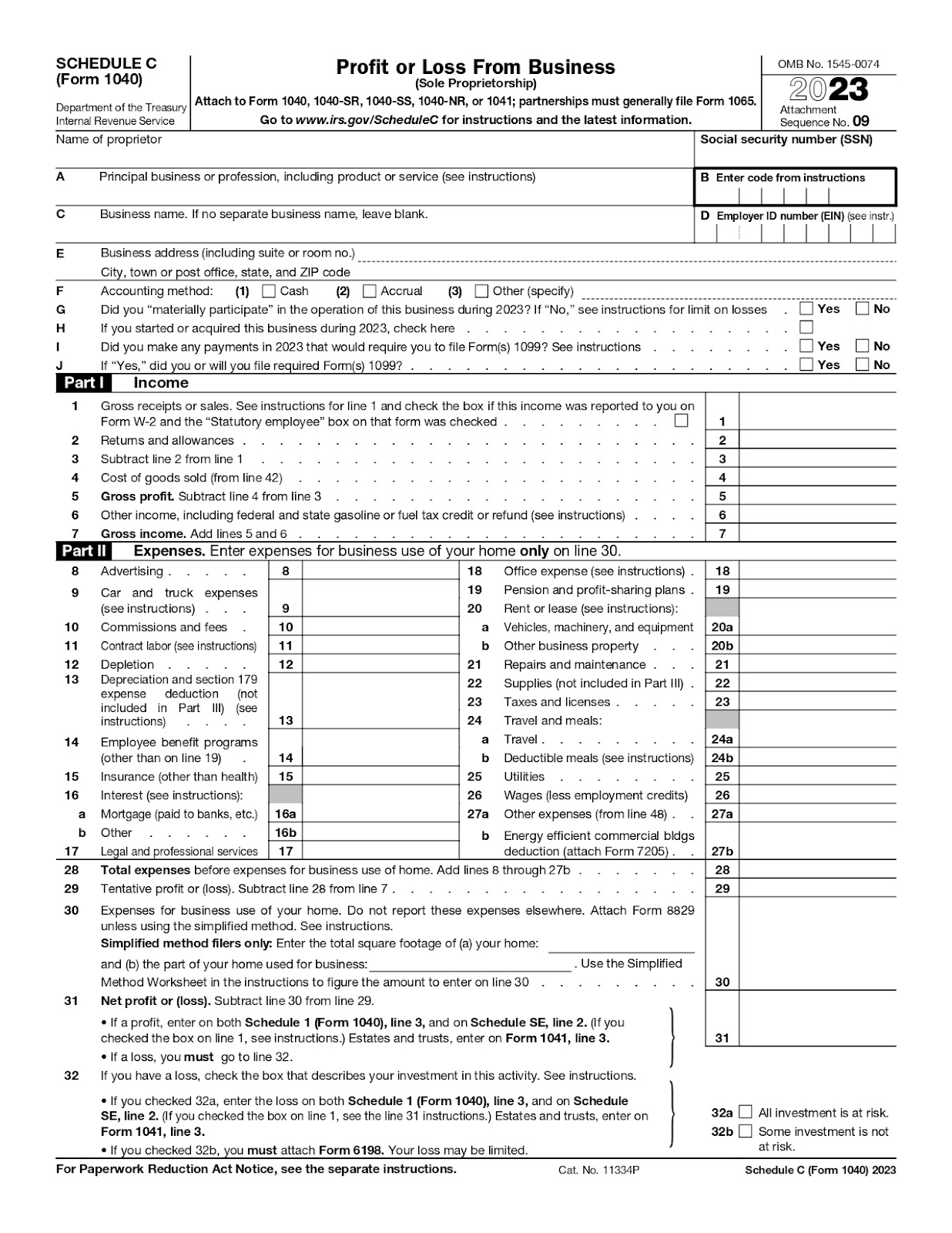 Irs Form Schedule C 2023 Pdf