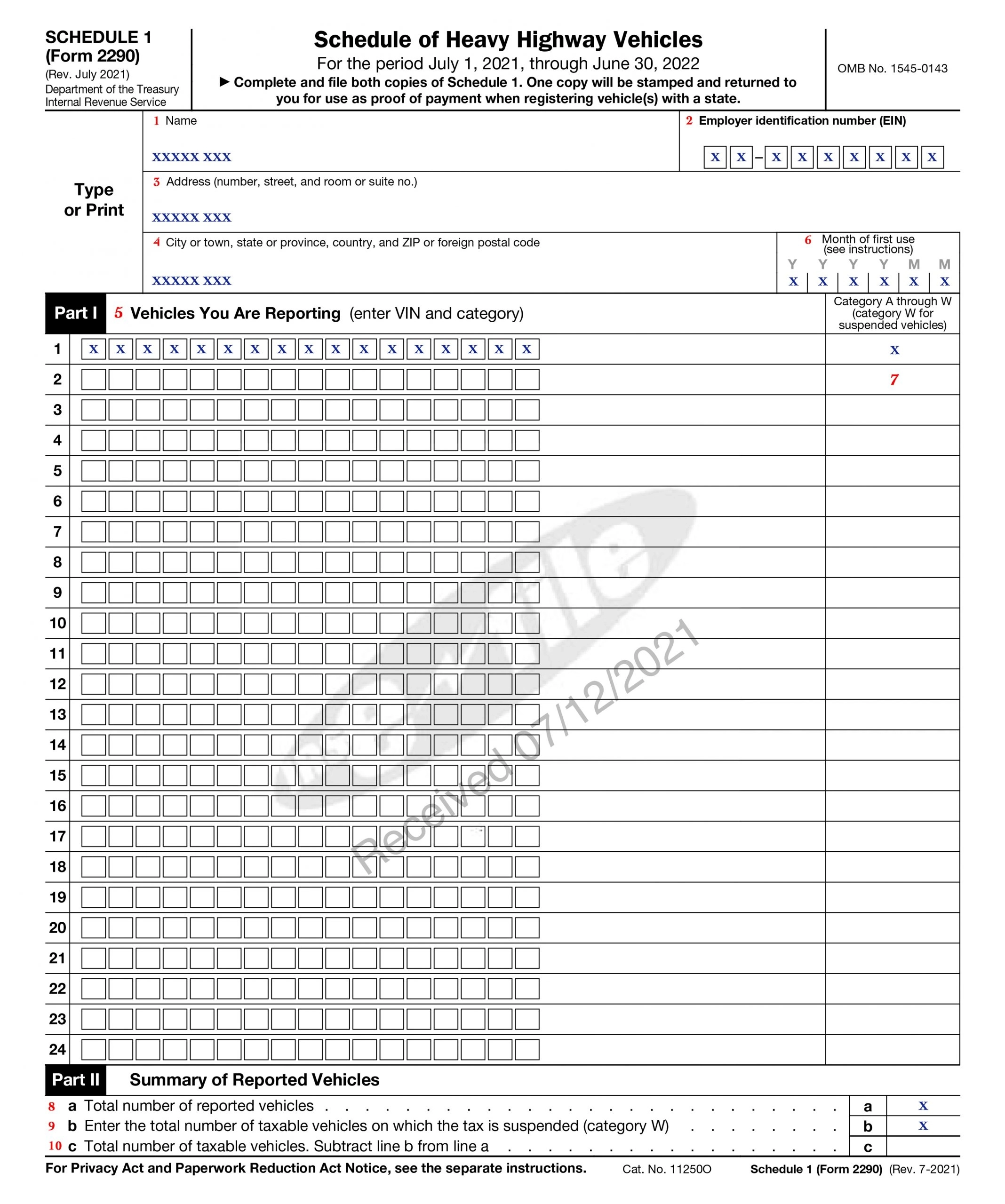 Printable Form 2290 Schedule 1