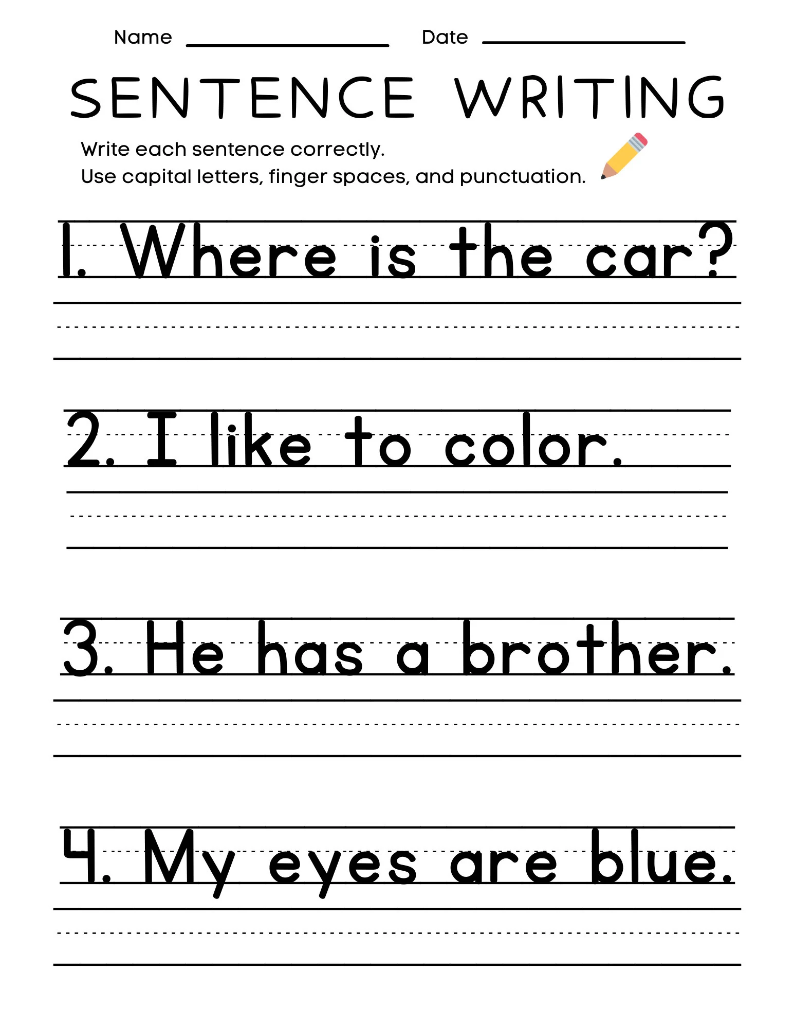 Free Printable Sentence Writing Worksheets