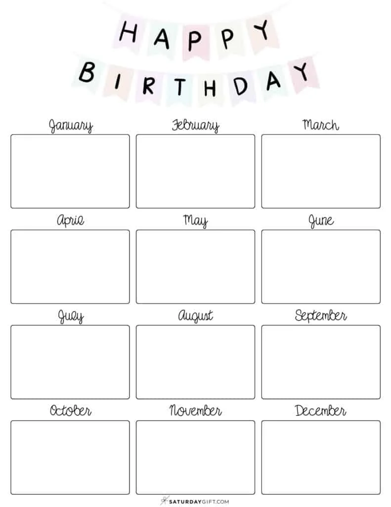 26 Cute amp Free Printable Birthday Calendar Templates SaturdayGift