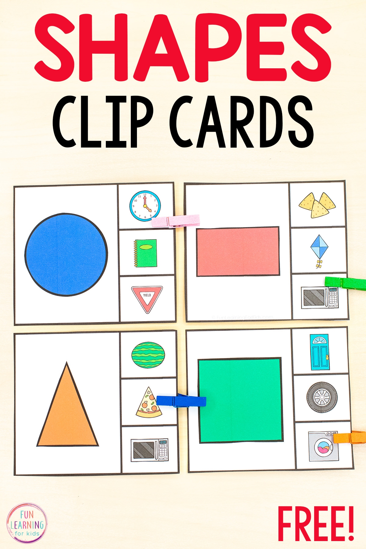 2D Shapes Clip Cards Free Printable