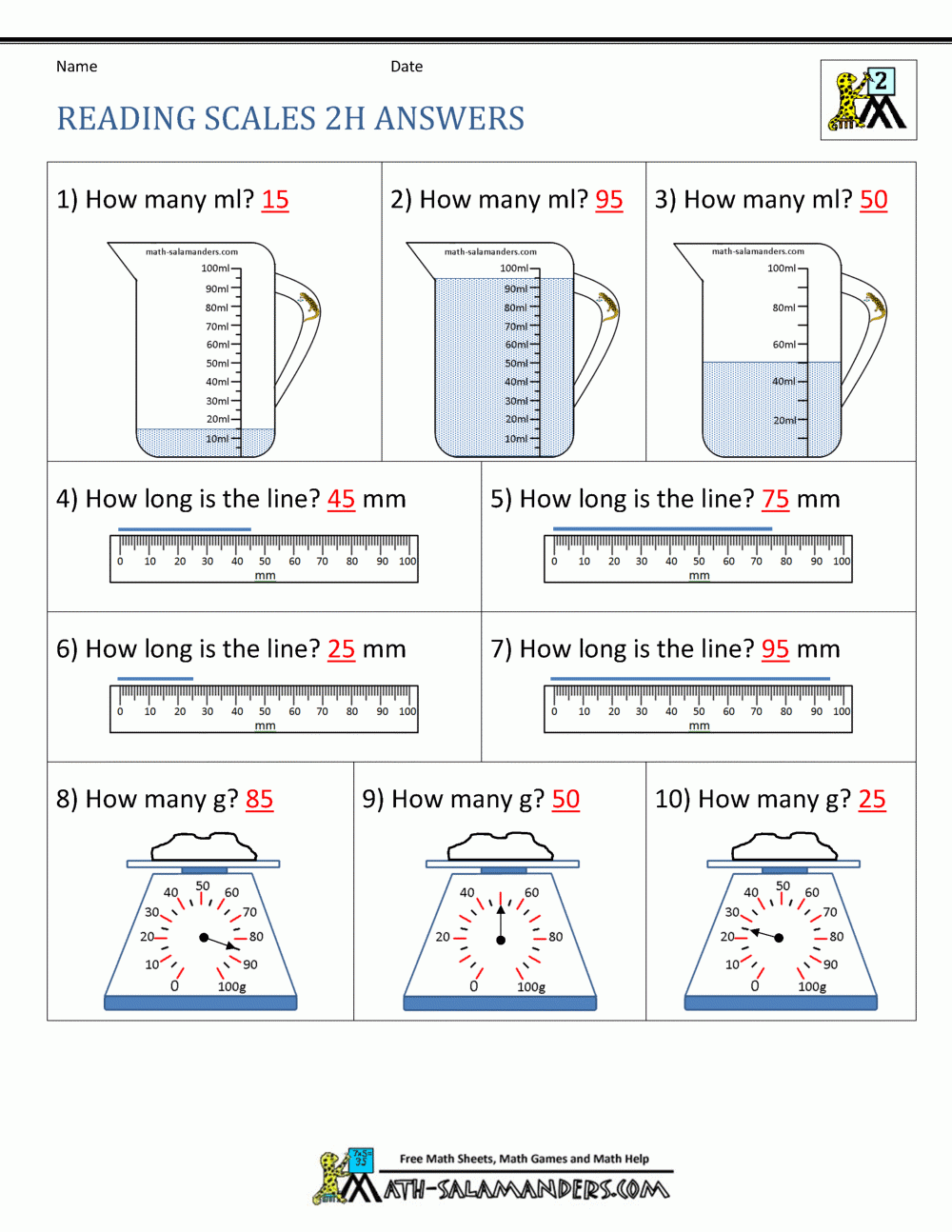 2nd Grade Measurement Worksheets