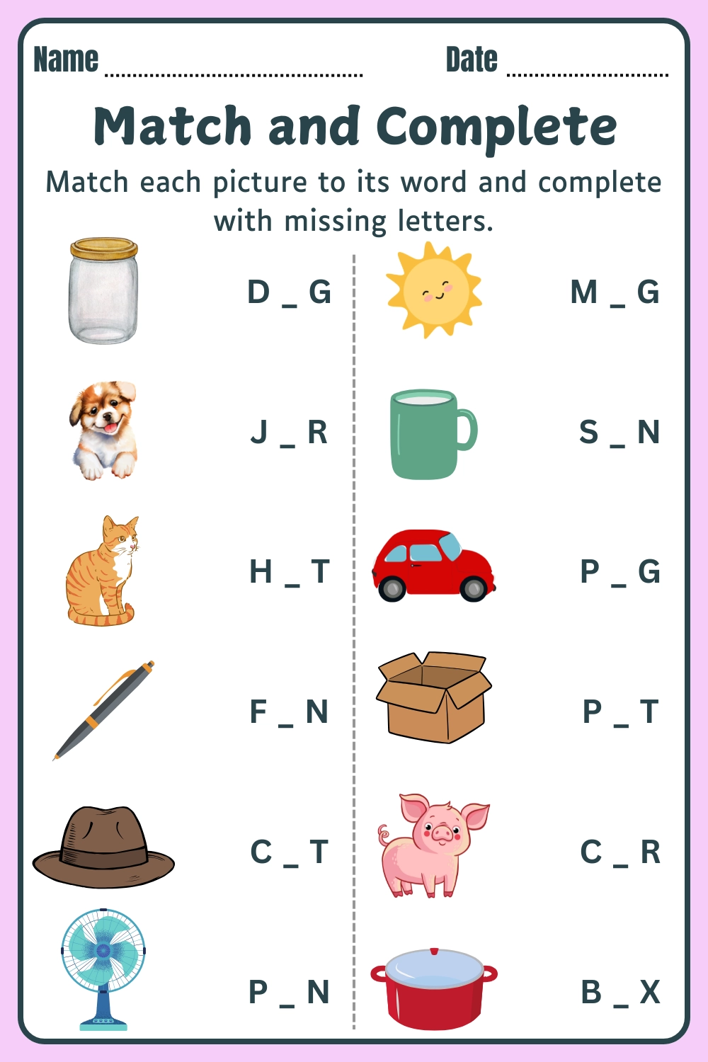 Missing 3 Letter Words Worksheets Printable