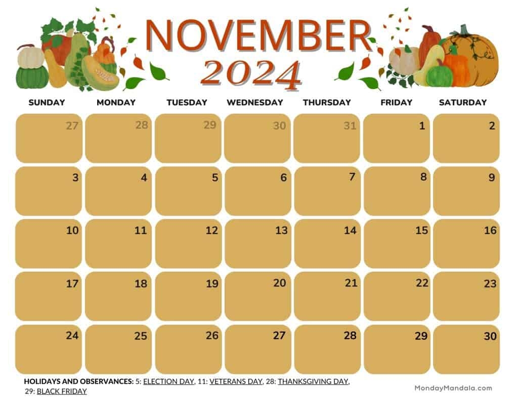 November 208 Printable Calendar