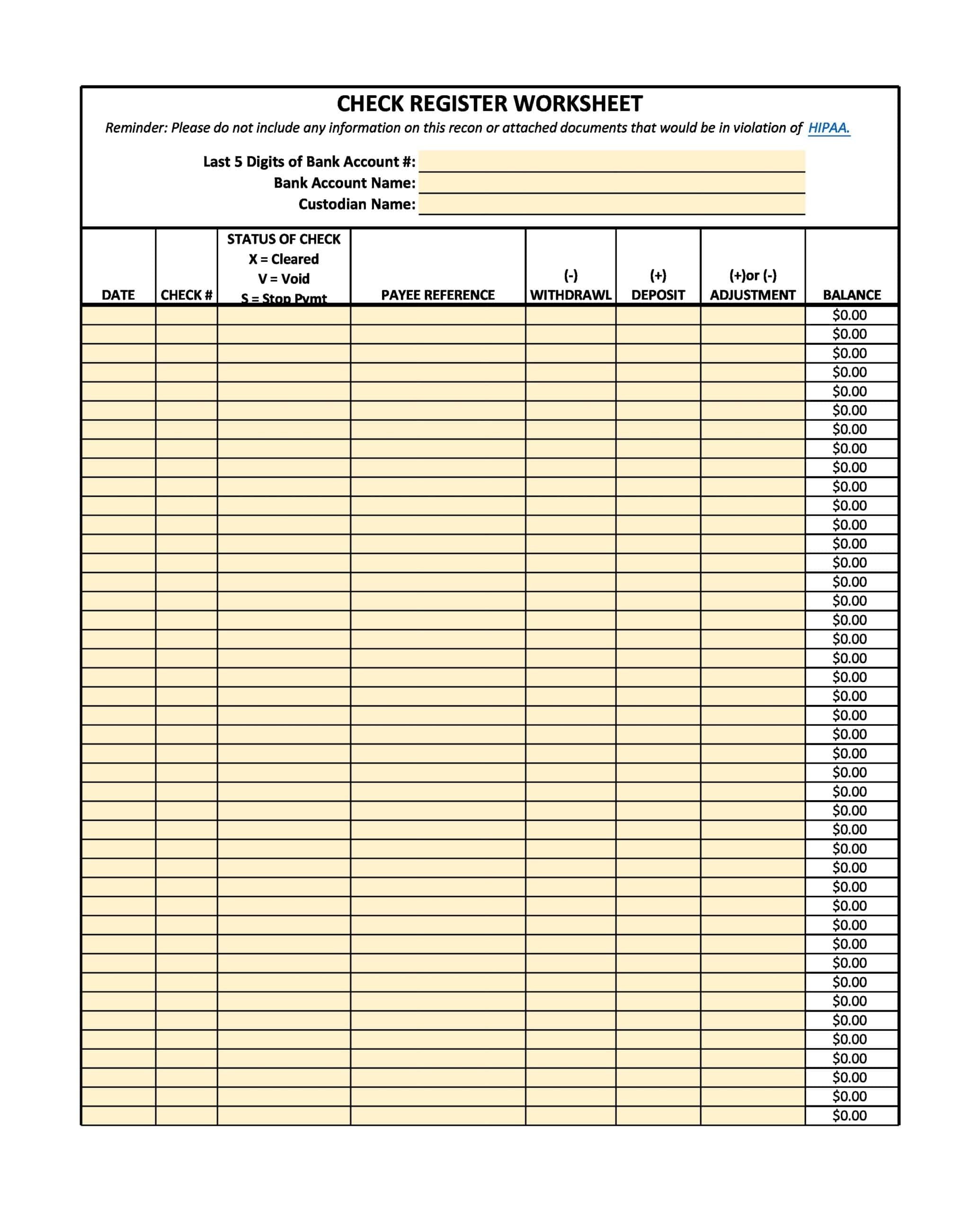 Free Printable Check Register Templates