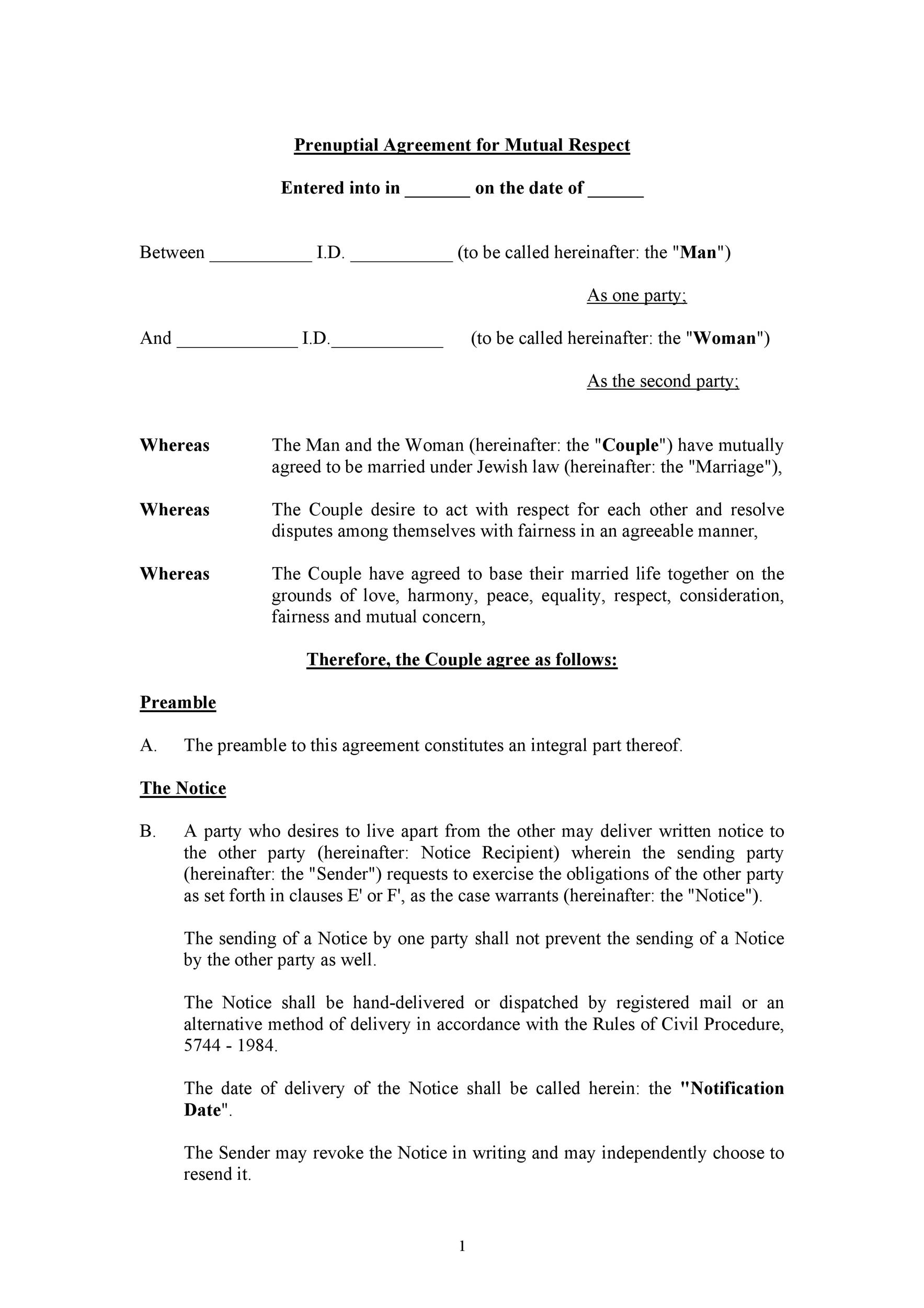Printable Prenuptial Agreement Template