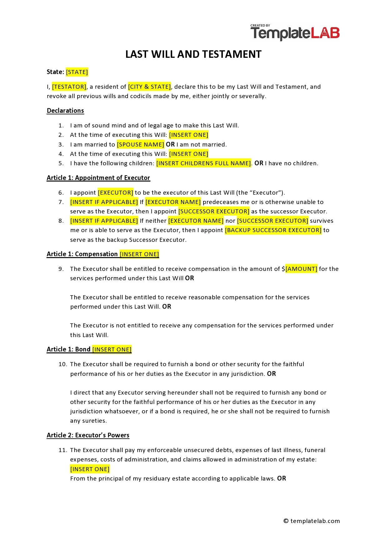 Last Will Testament Forms Free Printable