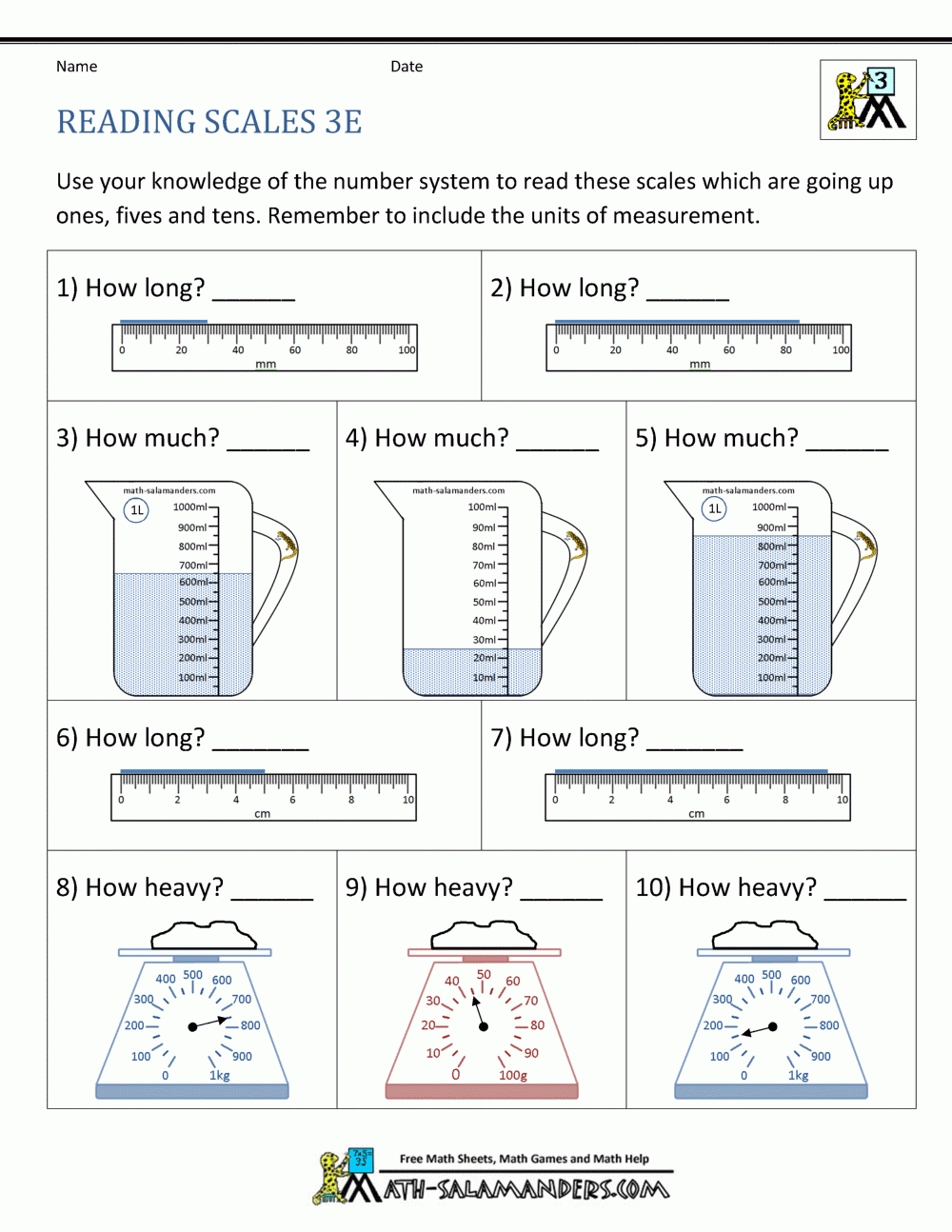 3rd Grade Measurement Worksheets