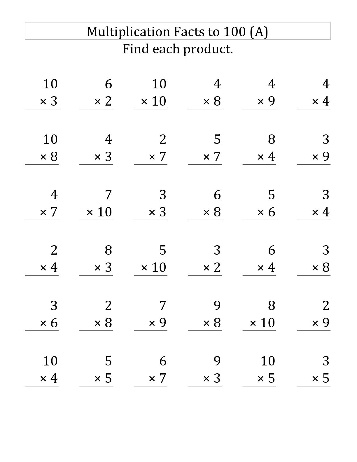 Printable Multiplication Worksheets 3rd Grade