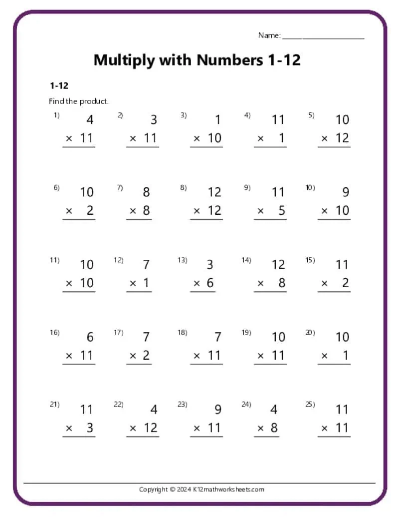 Printable Multiplication Worksheets For 3'S