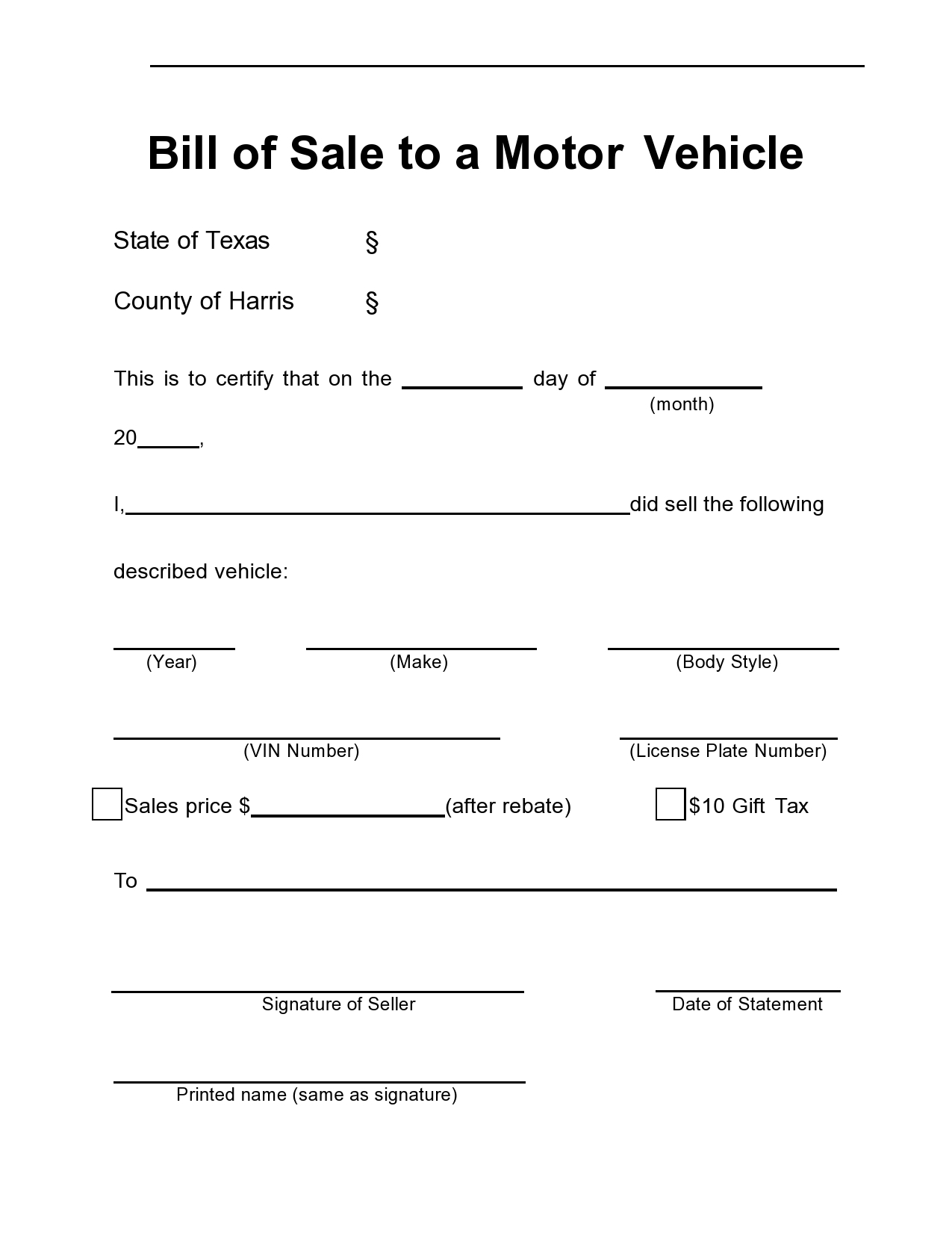 Bill Of Sale Form Free Printable Automobile