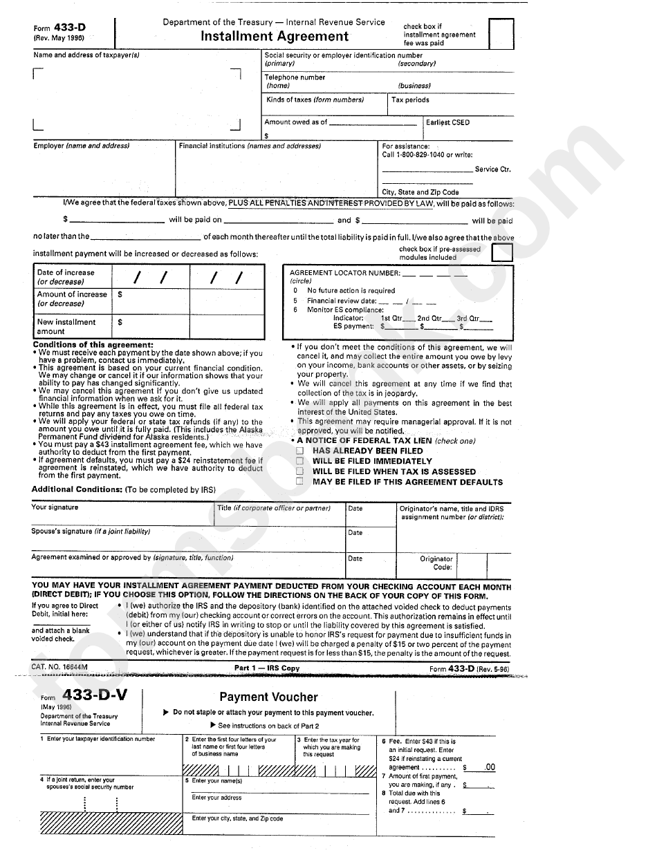 Irs Form 433-D Printable Form