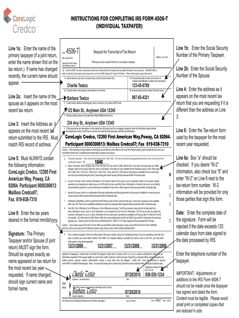 Irs Form 4506-T Fillable