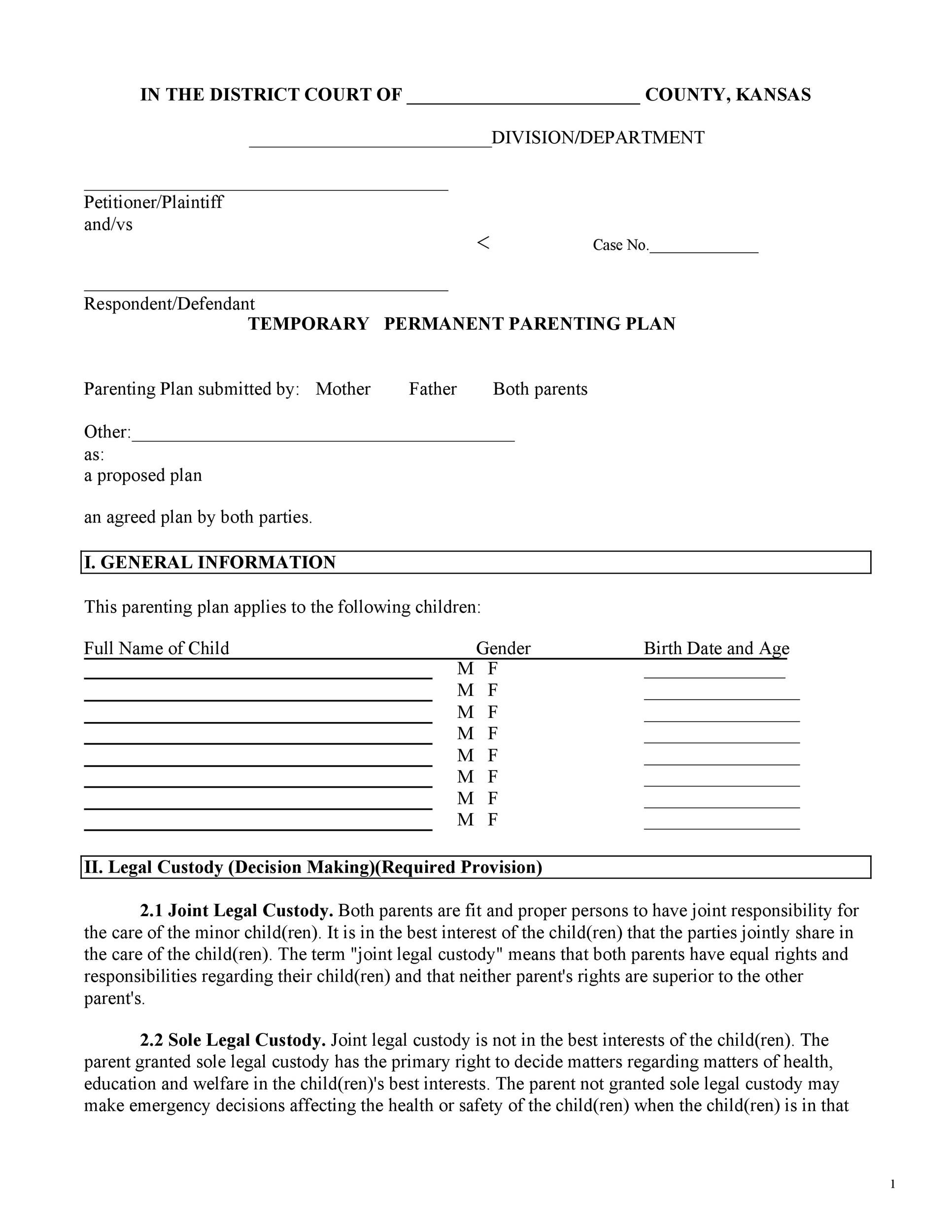 Printable Custody Agreement Forms
