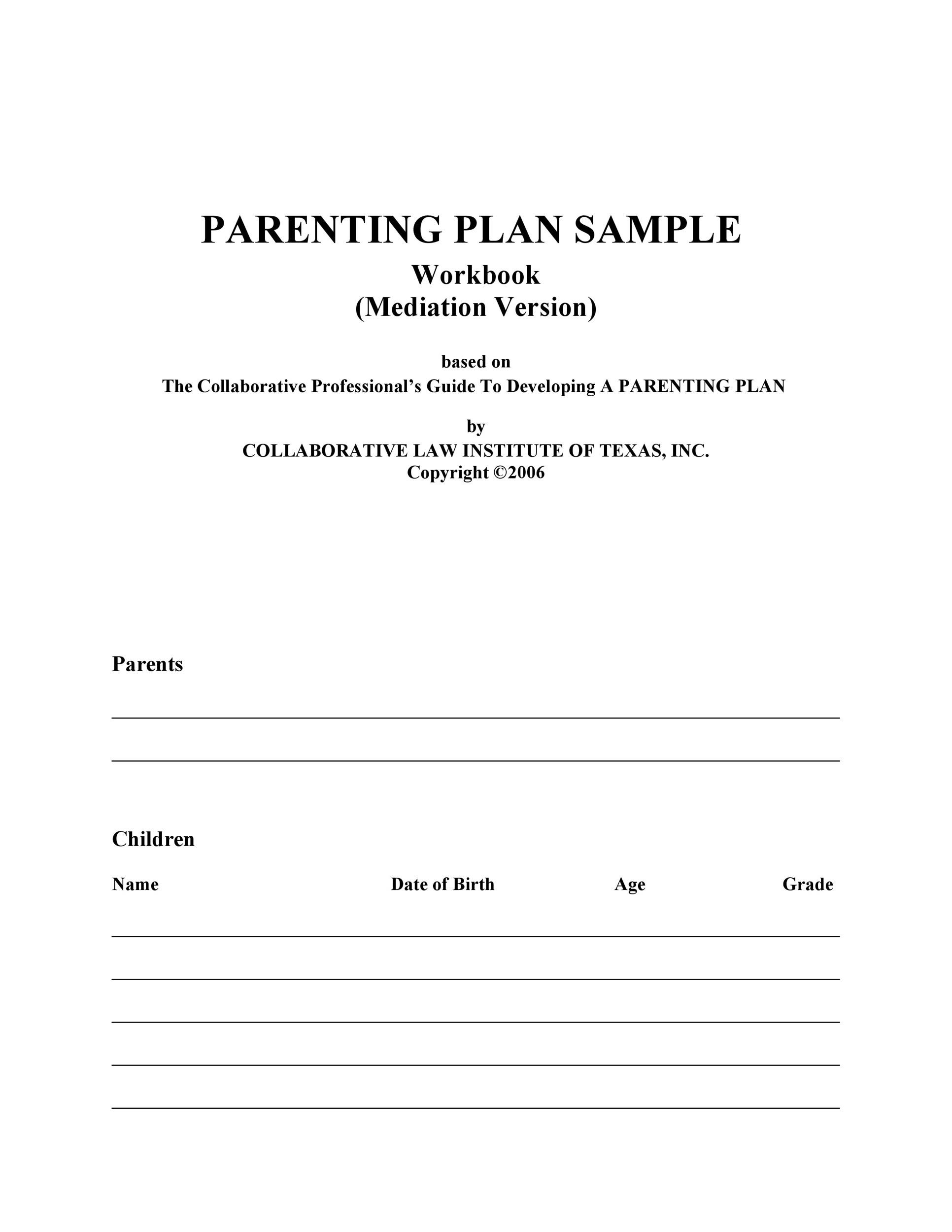 Free Printable Parenting Plan Template