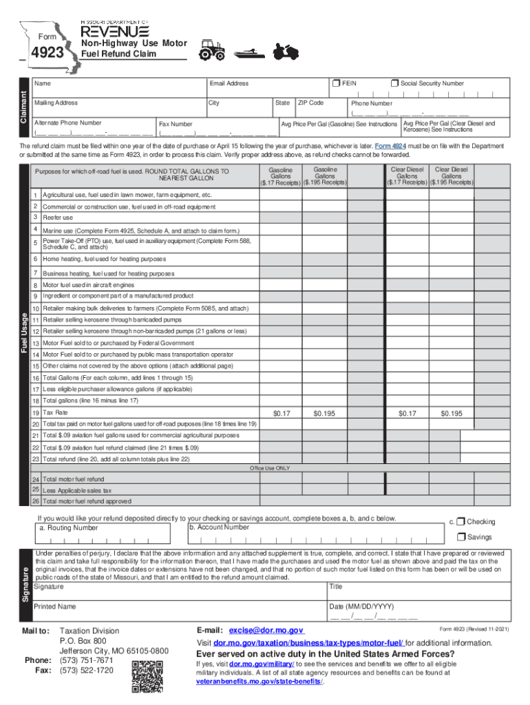 Missouri Gas Tax Rebate Form 4923-H