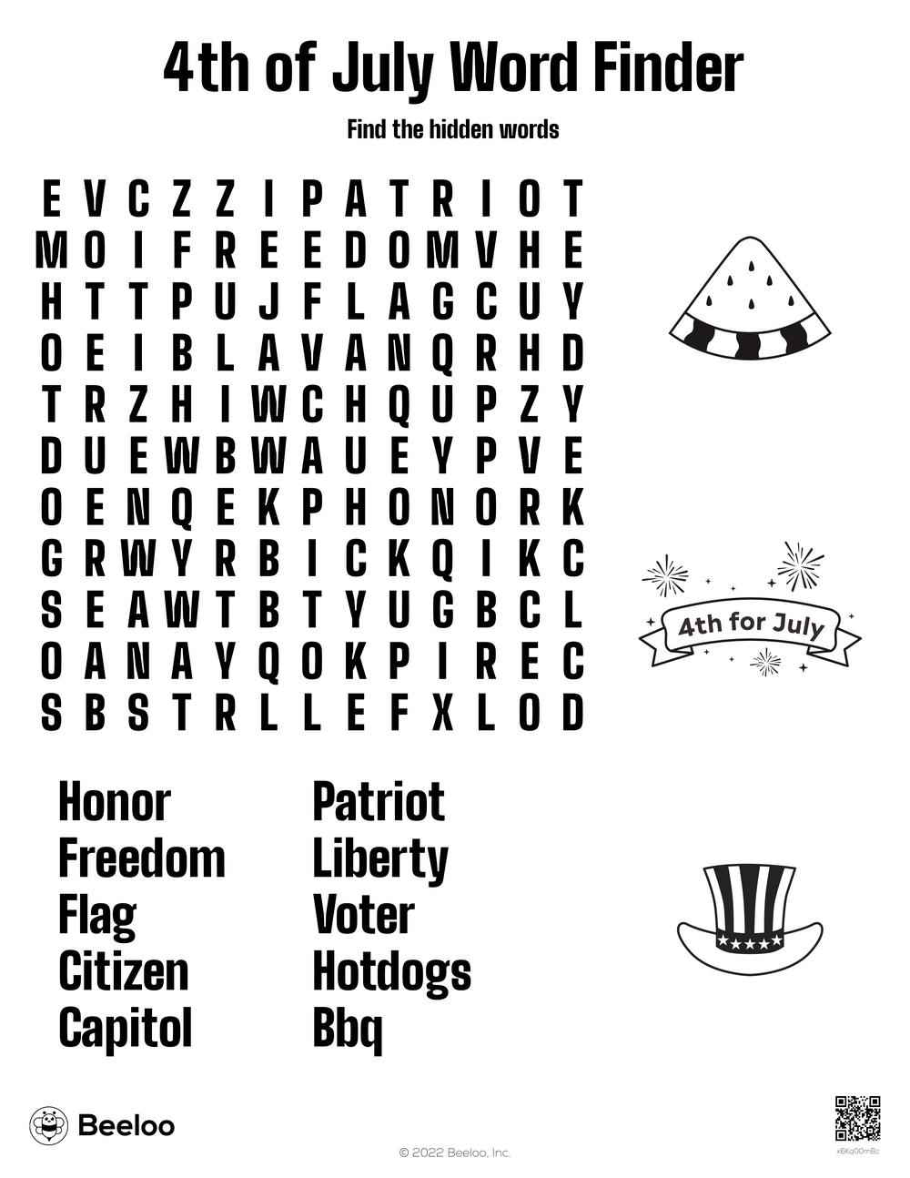 4th Of July Word Search Printable Worksheets