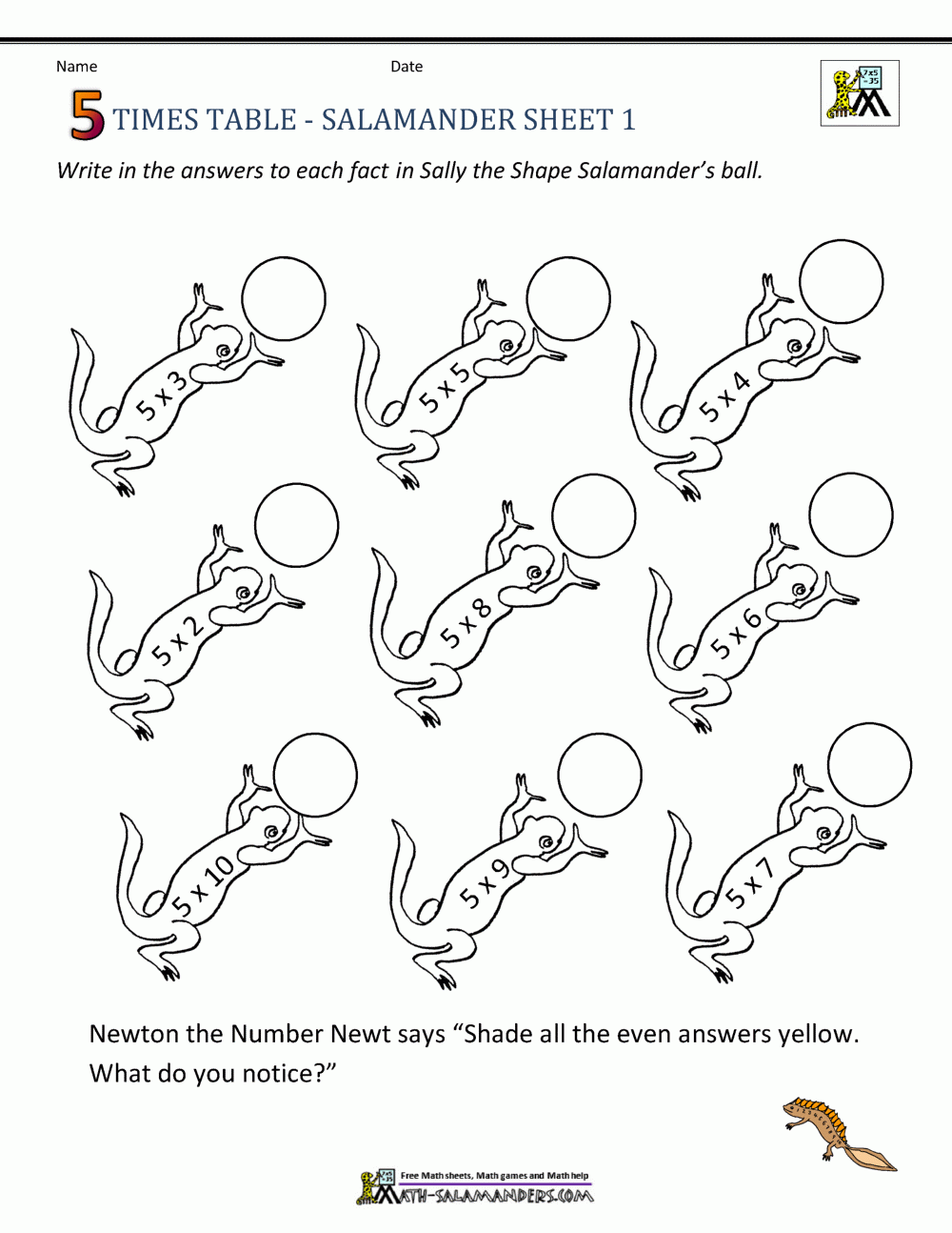 5 Times Table Worksheet Page