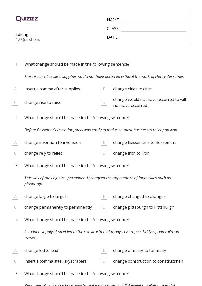 Free Printable Worksheets For 7th Grade Ela