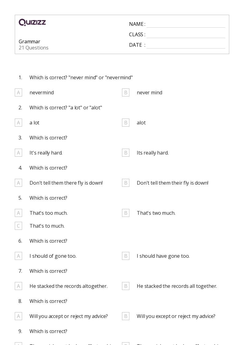 50 Grammar Worksheets For 6th Grade On Quizizz Free amp Printable