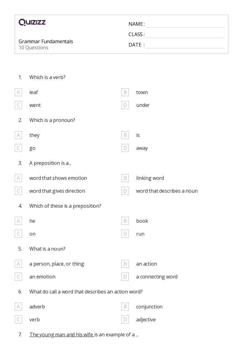 50 Grammar Worksheets For 7th Grade On Quizizz Free amp Printable