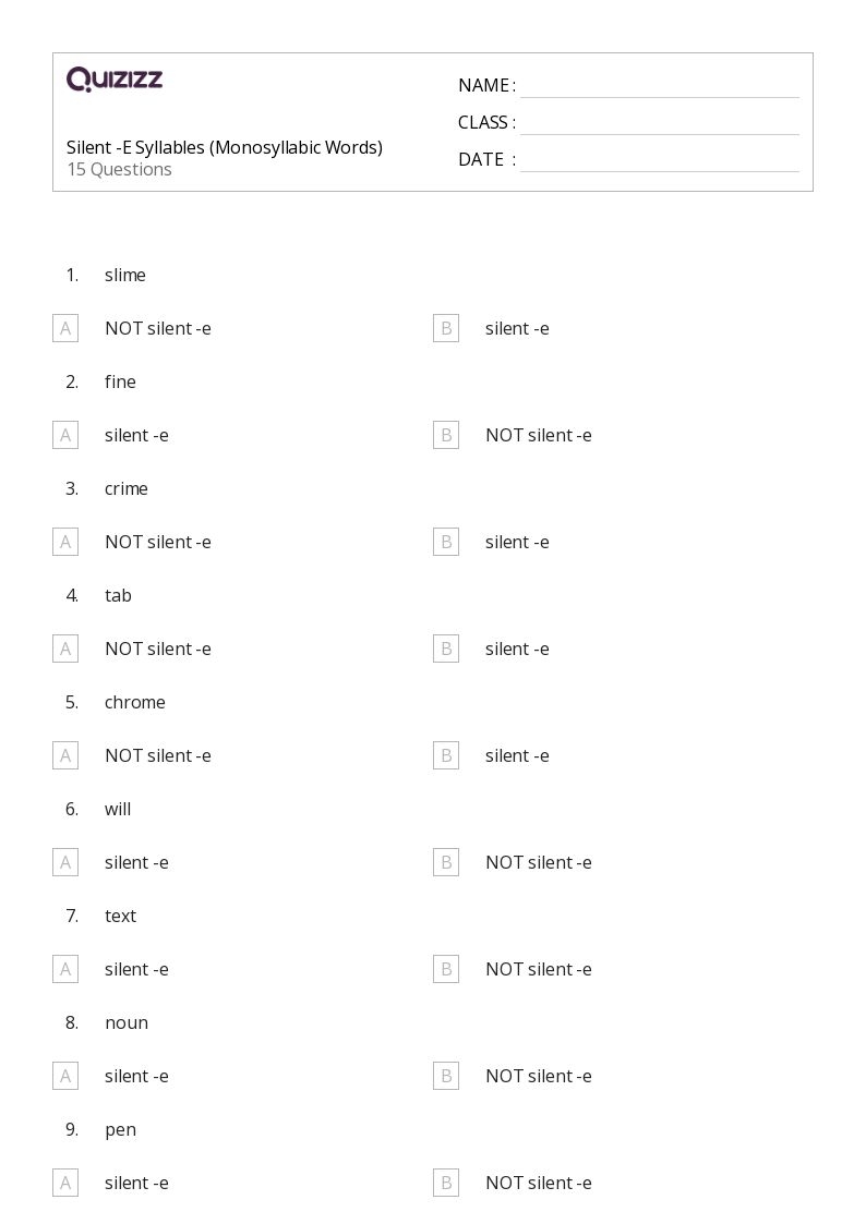 50 Silent E Worksheets On Quizizz Free amp Printable