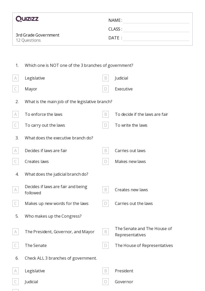50 The Legislative Branch Worksheets For 3rd Class On Quizizz 