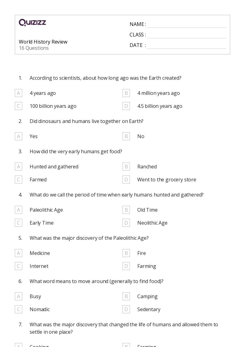 50 World History Worksheets On Quizizz Free amp Printable
