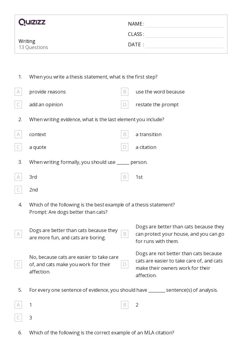 50 Writing Worksheets For 7th Grade On Quizizz Free amp Printable