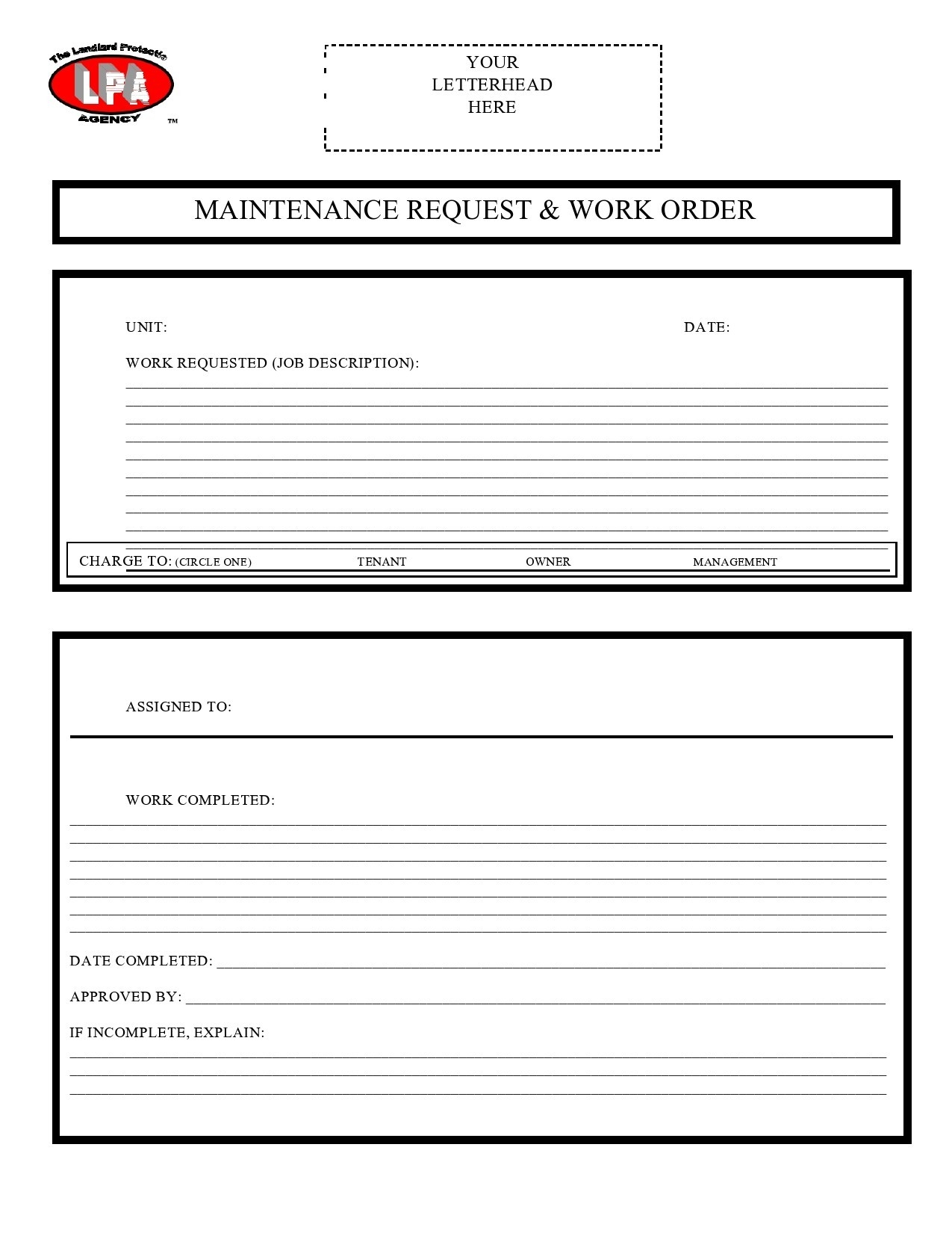 Pdf Blank Free Printable Work Order Template