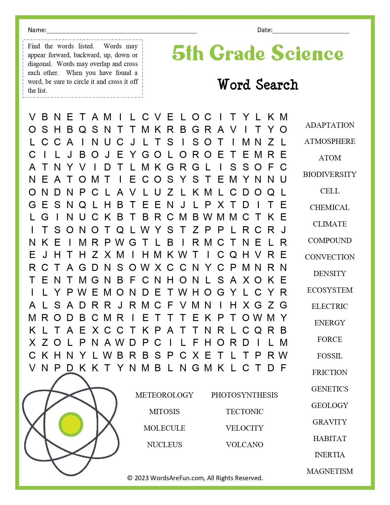 5th Grade Science Word Search