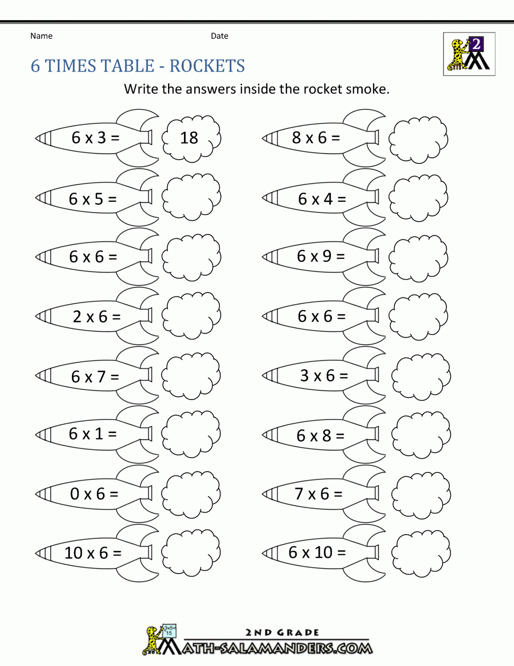 Free Printable 6 Times Table Worksheet