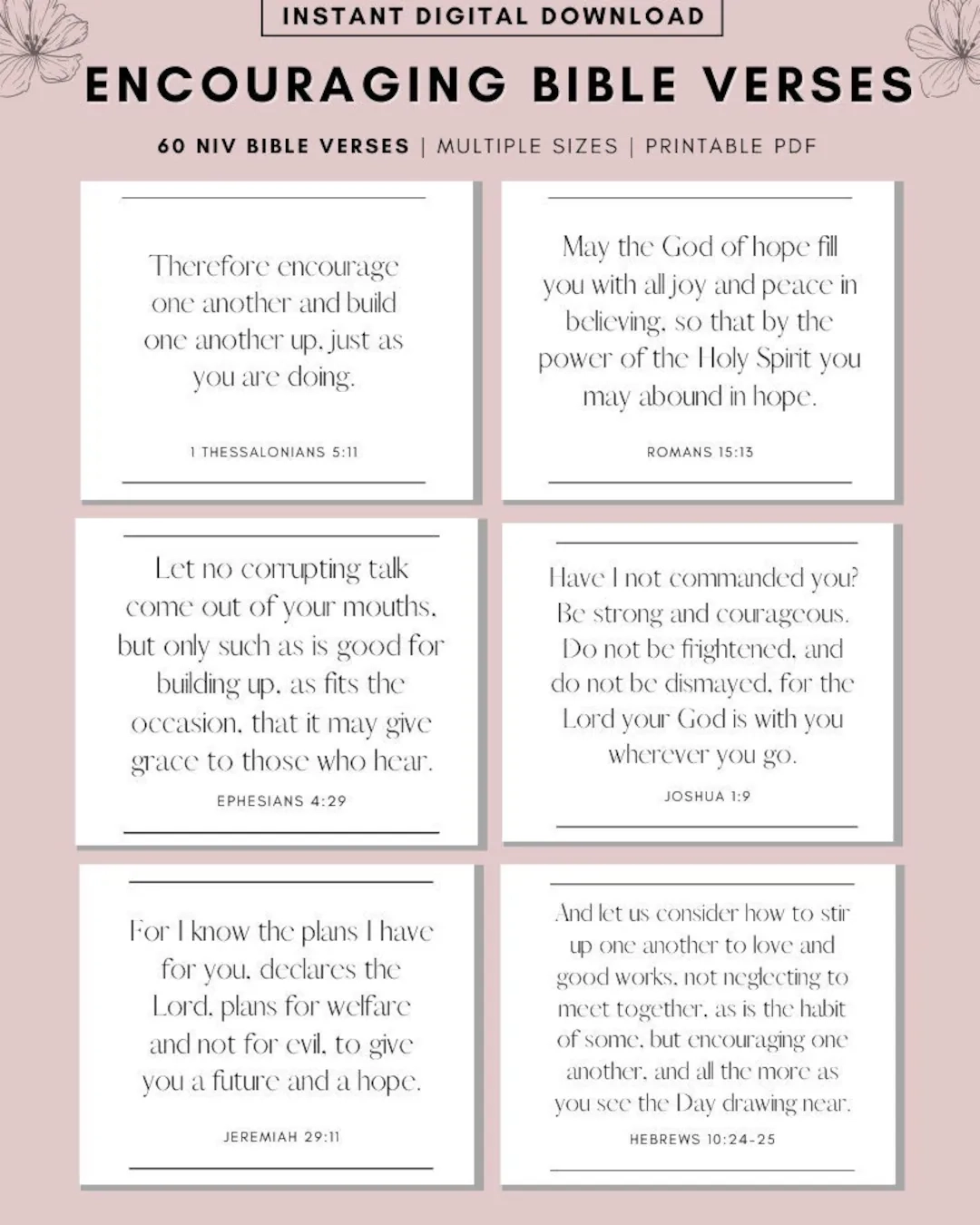 60 NIV Bible Verse Cards Printable Scripture Self Care PDF Etsy