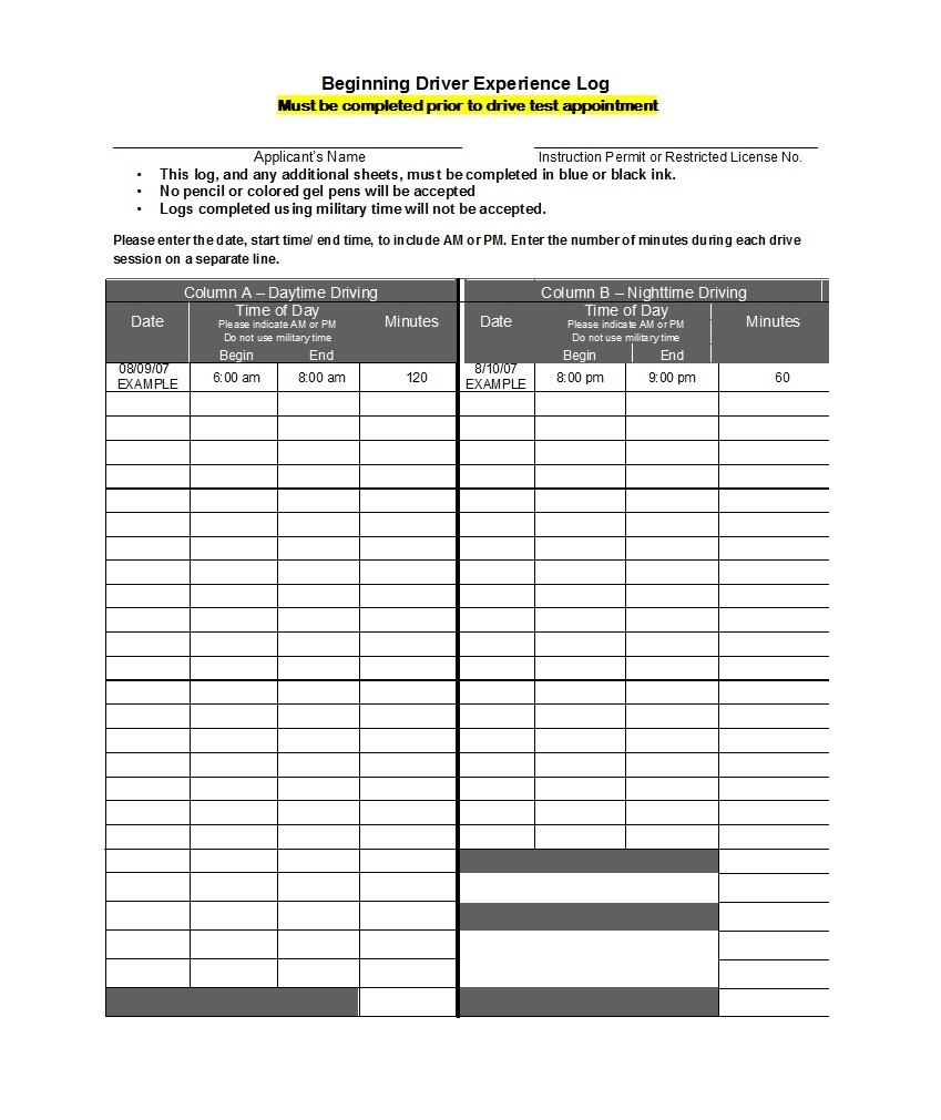 Trucking Log Book Sheets Printable