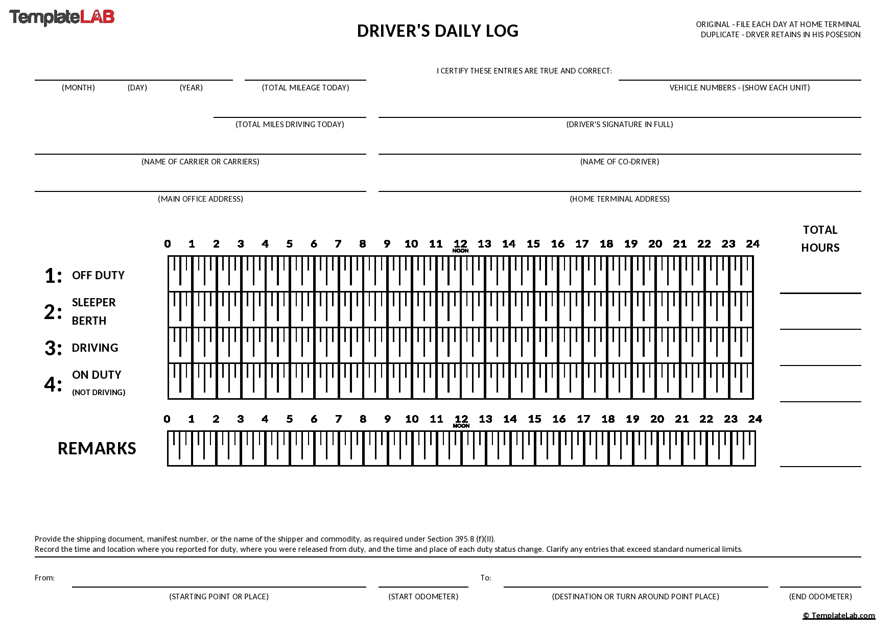 Printable Trucker Daily Log Book