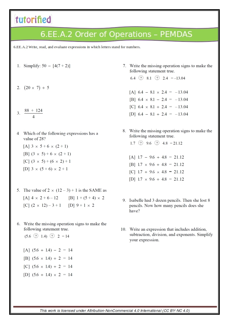 6th Grade Math Worksheets Free Printable Pdf