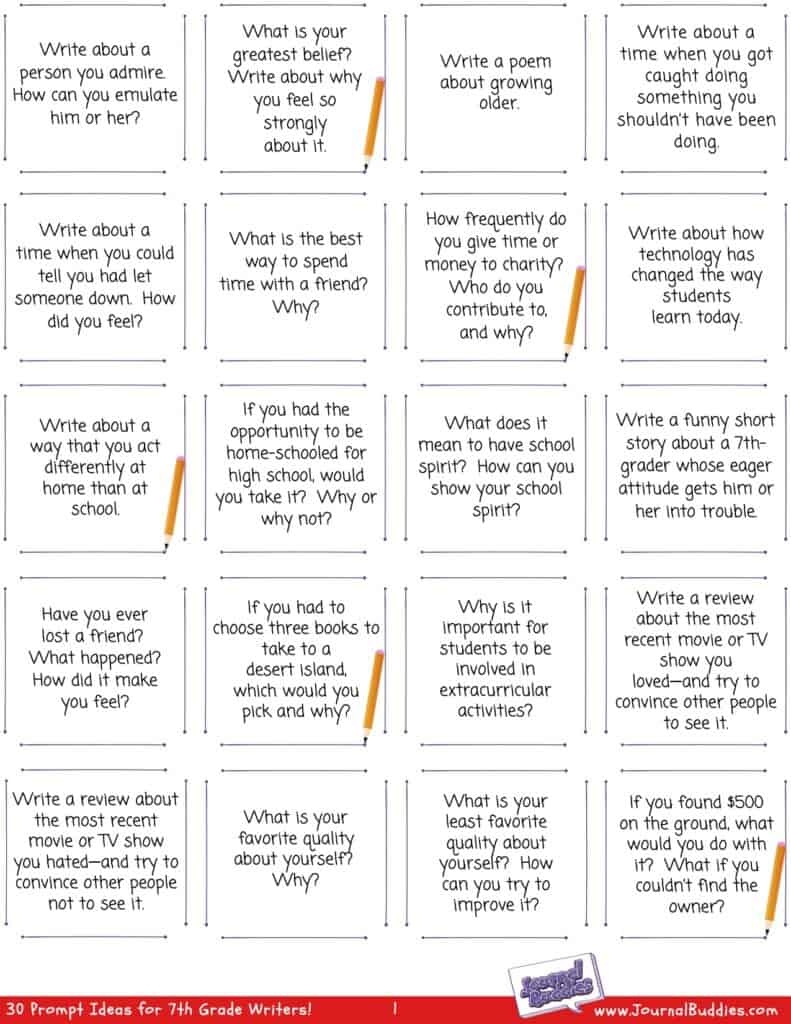 7th Grade Writing Worksheets JournalBuddies