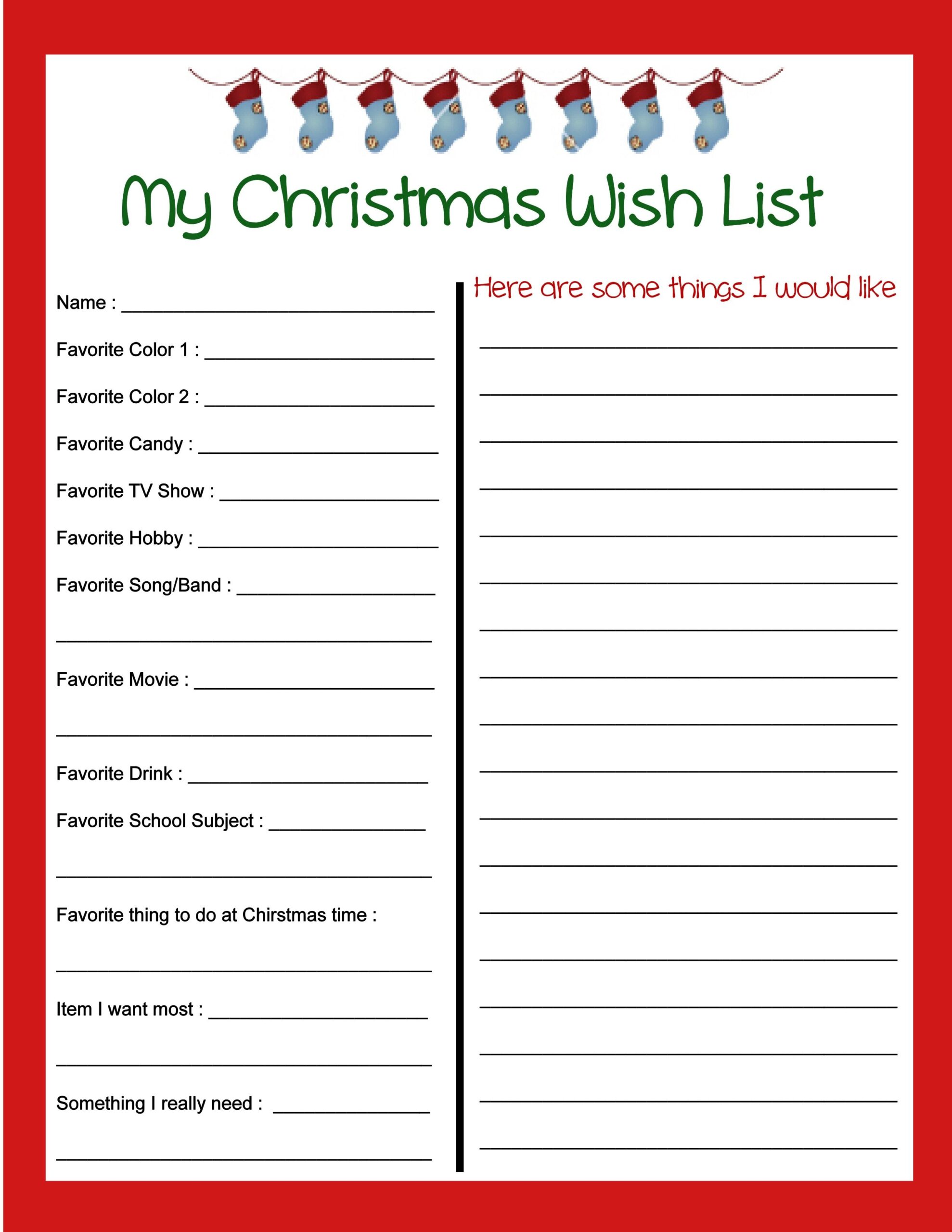 Free Printable Christmas Wish List Template