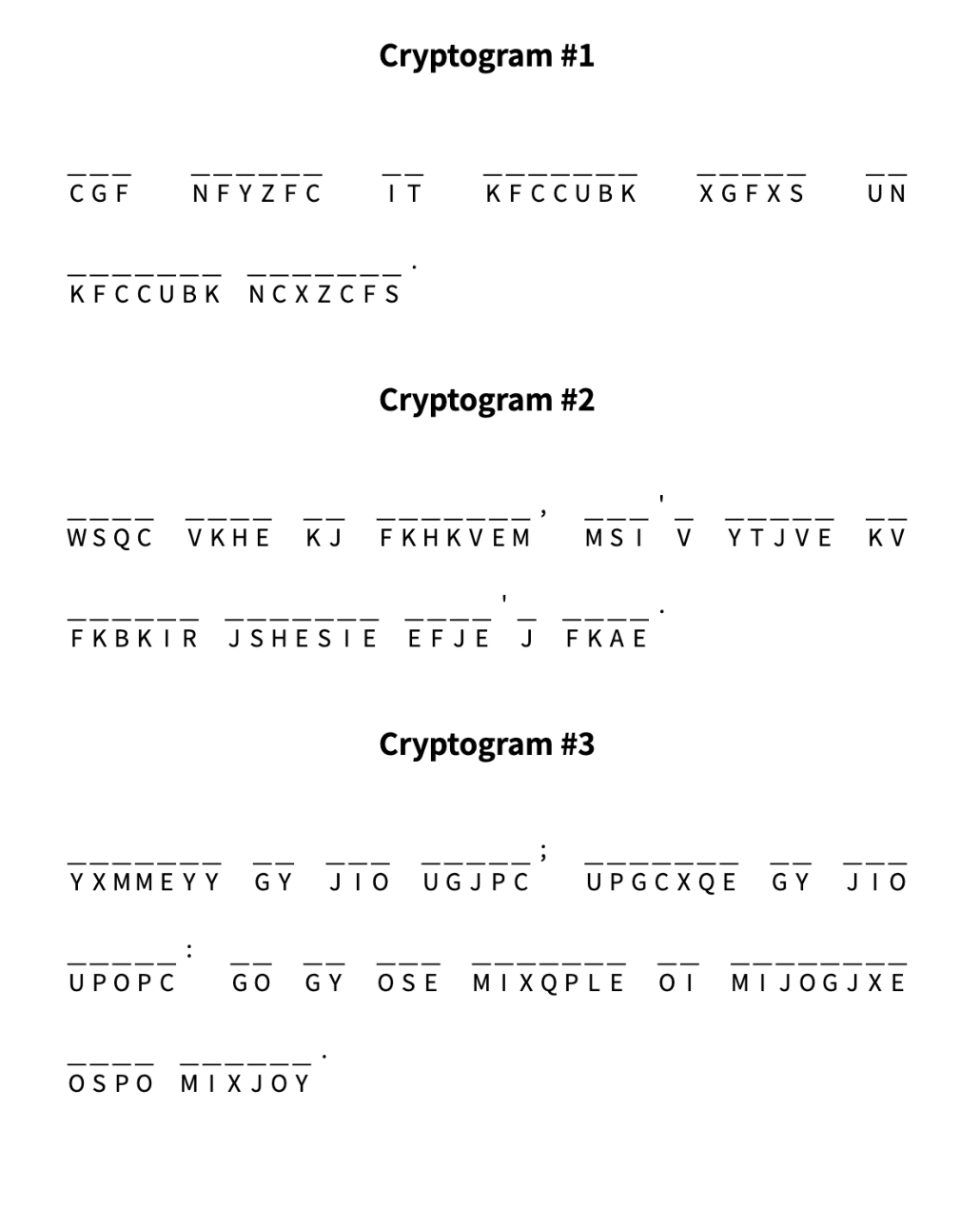 Free Daily Printable Cryptogram Puzzles