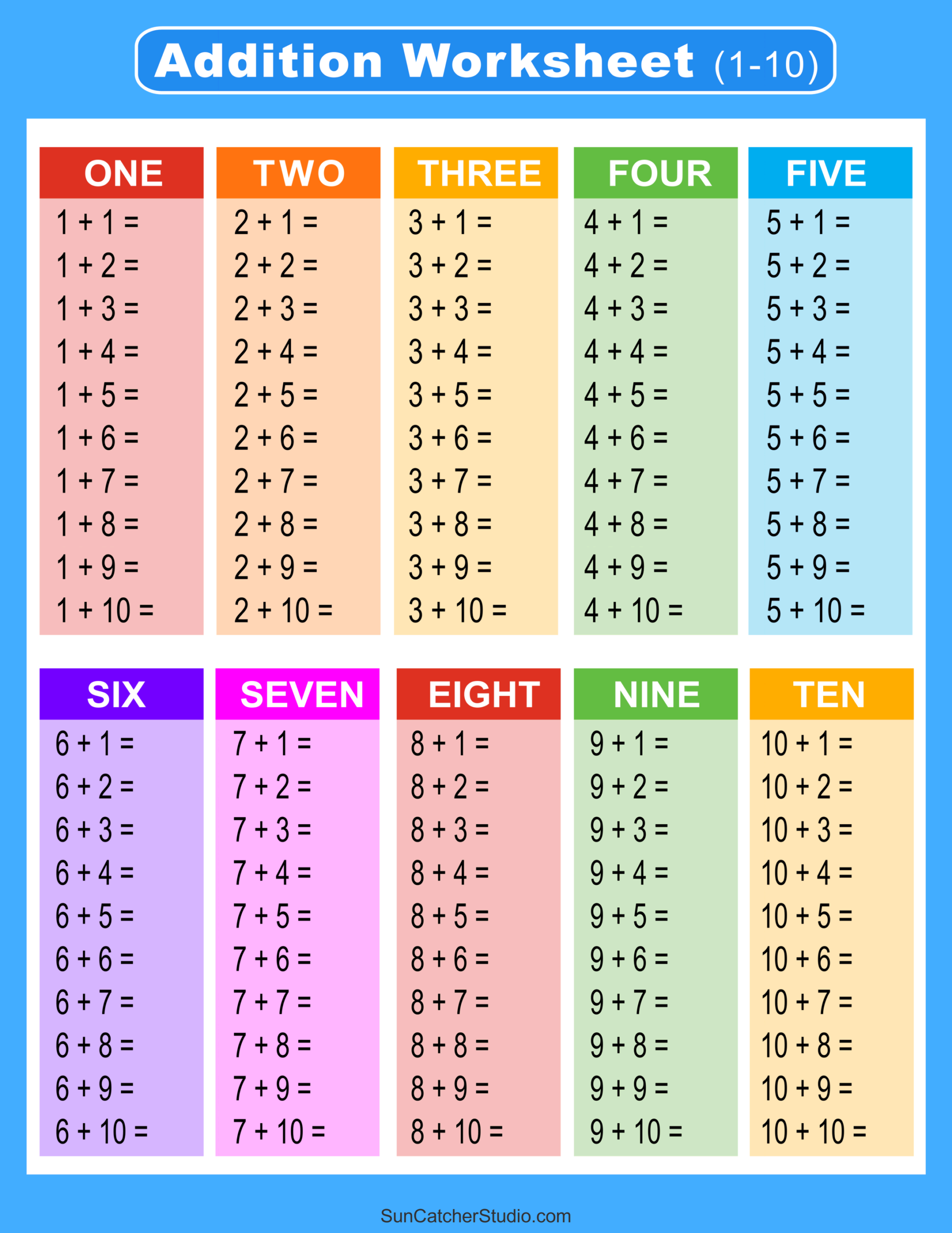 Addition Facts Worksheets Free Printable