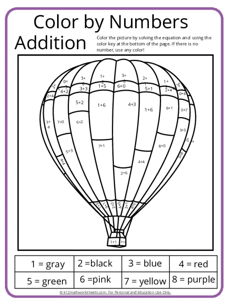 Free Printable Coloring Addition Worksheets