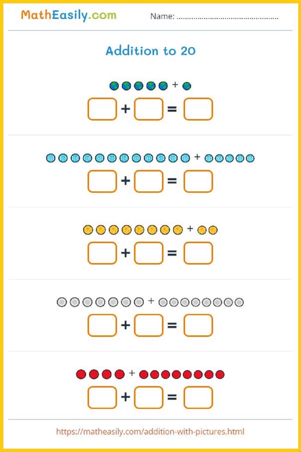 Addition Facts To 20 Printable