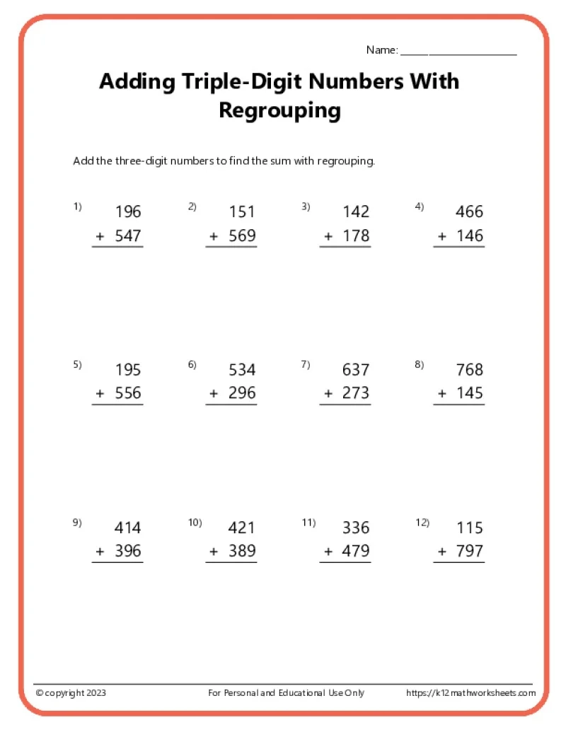 Printable Addition Worksheets For Grade 3