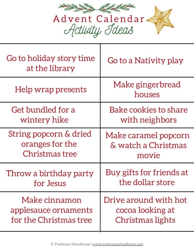 Advent Calendar Activity Ideas For Families Free Printable PDF 