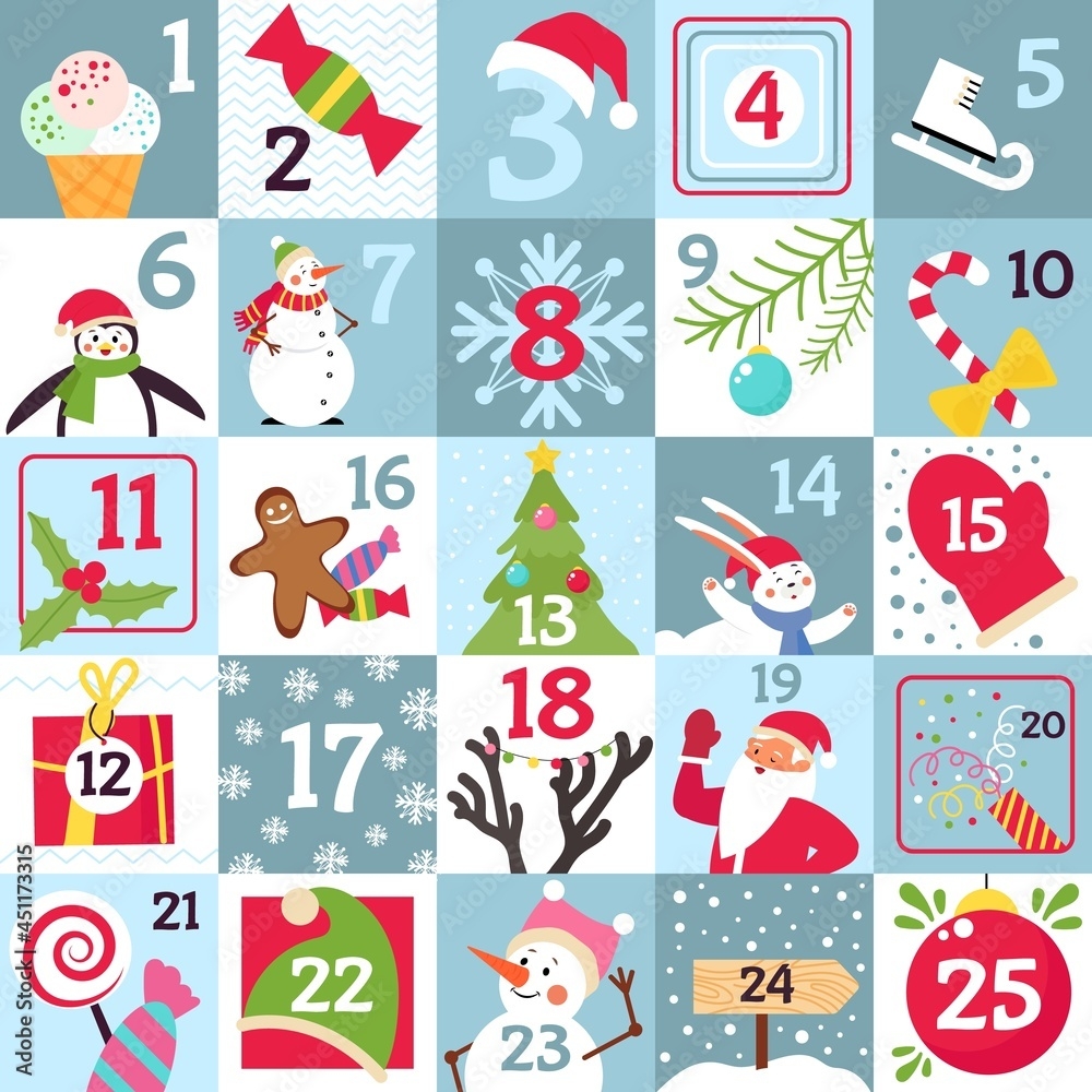 Advent Calendar Printable Christmas Gift Countdown Day Numbers 